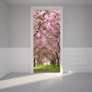 Door Mural Wall Sticker Cherry Blossoms - Self Adhesive Door Wrap Bubble Free    263760661882
